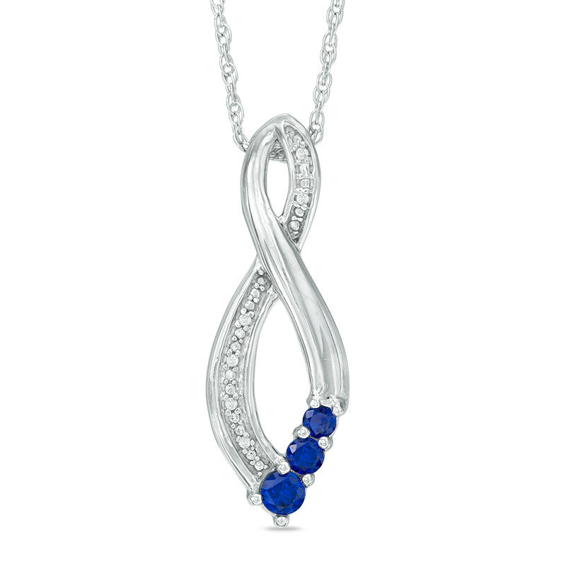 Main Image 1 of Lab-Created Blue Sapphire and Diamond Accent Three Stone Infinity Pendant in Sterling Silver