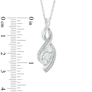 Lab-Created White Sapphire and Diamond Accent Cascading Three Stone Pendant in Sterling Silver