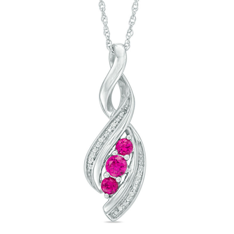 Lab-Created Ruby and Diamond Accent Cascading Three Stone Pendant in Sterling Silver|Peoples Jewellers