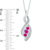 Lab-Created Ruby and Diamond Accent Cascading Three Stone Pendant in Sterling Silver