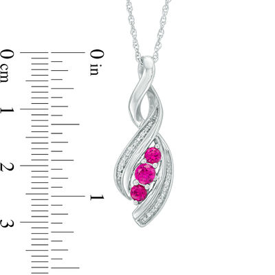 Lab-Created Ruby and Diamond Accent Cascading Three Stone Pendant in Sterling Silver