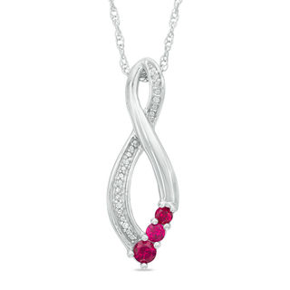 Lab-Created Ruby and Diamond Accent Three Stone Infinity Pendant in Sterling Silver