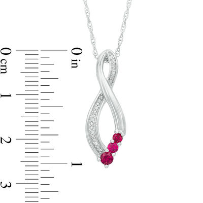 Lab-Created Ruby and Diamond Accent Three Stone Infinity Pendant in Sterling Silver