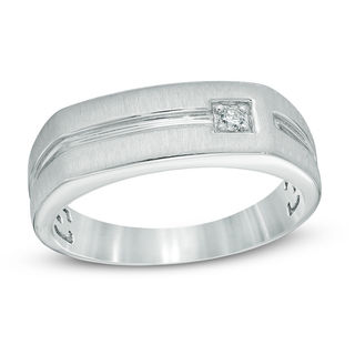 Men's Diamond Accent Satin Wedding Band in 10K White Gold