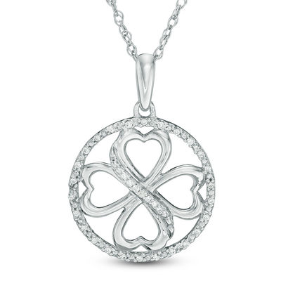 0.09 CT. T.W. Diamond Heart-Shaped Four Leaf Clover Circle Pendant in Sterling Silver