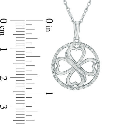 0.09 CT. T.W. Diamond Heart-Shaped Four Leaf Clover Circle Pendant in Sterling Silver