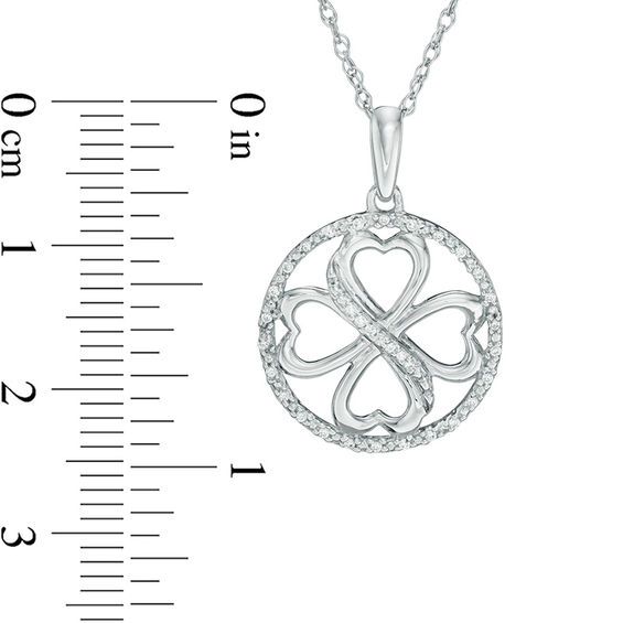 0.09 CT. T.W. Diamond Heart-Shaped Four Leaf Clover Circle Pendant in Sterling Silver