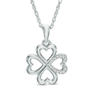 Diamond Accent Heart-Shaped Four Leaf Clover Pendant in Sterling Silver