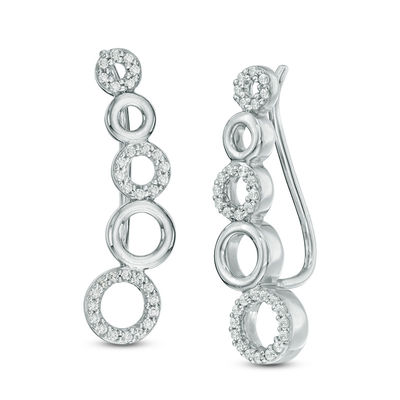 0.18 CT. T.W. Diamond Alternating Circle Crawler Earrings in Sterling Silver