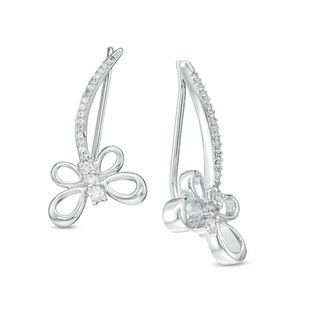 0.18 CT. T.W. Diamond Dragonfly Crawler Earrings in Sterling Silver