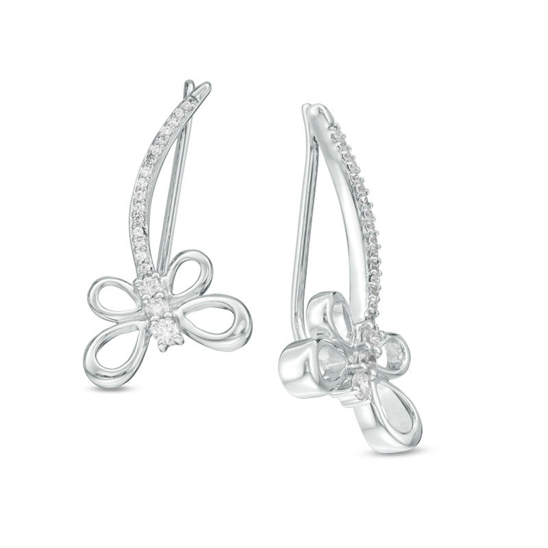 0.18 CT. T.W. Diamond Dragonfly Crawler Earrings in Sterling Silver|Peoples Jewellers