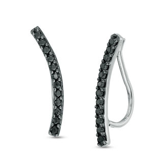 0.15 CT. T.W. Black Diamond Curved Bar Crawler Earrings in Sterling Silver