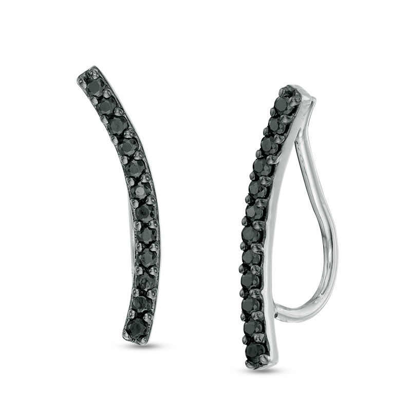 0.15 CT. T.W. Black Diamond Curved Bar Crawler Earrings in Sterling Silver|Peoples Jewellers