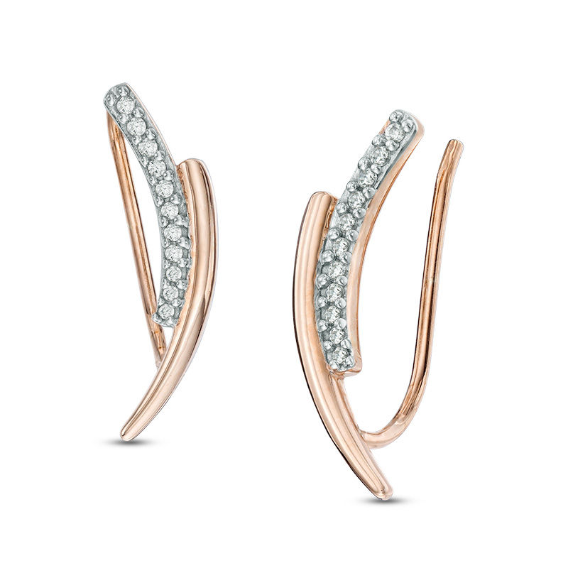 0.11 CT. T.W. Diamond Curved Crawler Earrings in 10K Rose Gold|Peoples Jewellers