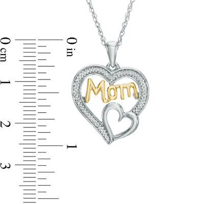 0.11 CT. T.W. Diamond "Mom" Double Heart Pendant in Sterling Silver and 10K Gold