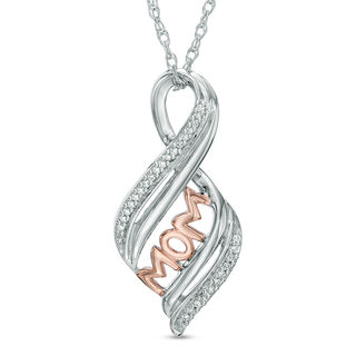 0.07 CT. T.W. Diamond "MOM" Flame Pendant in Sterling Silver and 10K Rose Gold