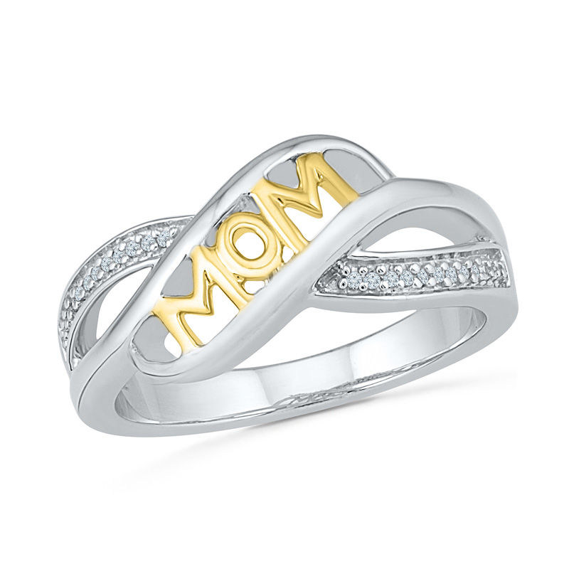 Diamond Accent "MOM" Crossover Ring in Sterling Silver and 10K Gold|Peoples Jewellers