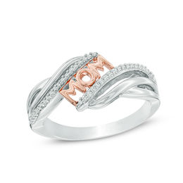 0.09 CT. T.W. Diamond &quot;MOM&quot; Bypass Ring in Sterling Silver and 10K Rose Gold
