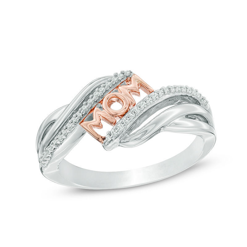 0.09 CT. T.W. Diamond "MOM" Bypass Ring in Sterling Silver and 10K Rose Gold|Peoples Jewellers