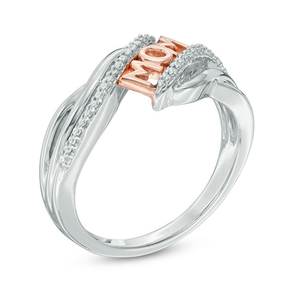 0.09 CT. T.W. Diamond "MOM" Bypass Ring in Sterling Silver and 10K Rose Gold