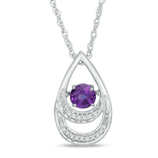 Unstoppable Love™ 4.8mm Amethyst and Diamond Accent Layered Teardrop Pendant in Sterling Silver