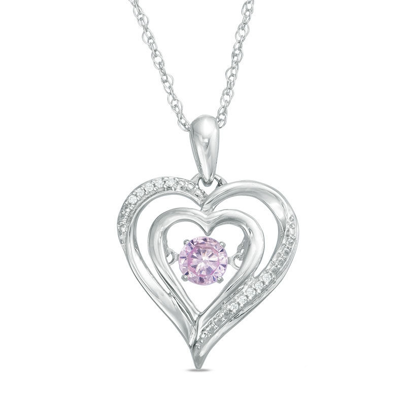 Unstoppable Love™ 4.4mm Lab-Created Pink Sapphire and Diamond Accent Double Heart Pendant in Sterling Silver|Peoples Jewellers
