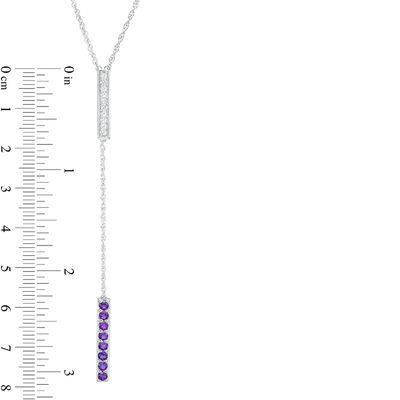 Amethyst and Lab-Created White Sapphire Double Bar Lariat-Style Necklace in Sterling Silver