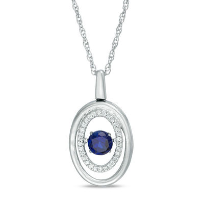 Unstoppable Love™ 4.8mm Lab-Created Blue Sapphire and 0.09 CT. T.W. Diamond Oval Pendant in Sterling Silver