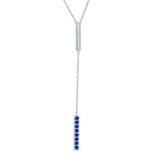 Lab-Created Blue and White Sapphire Double Bar Lariat-Style Necklace in Sterling Silver