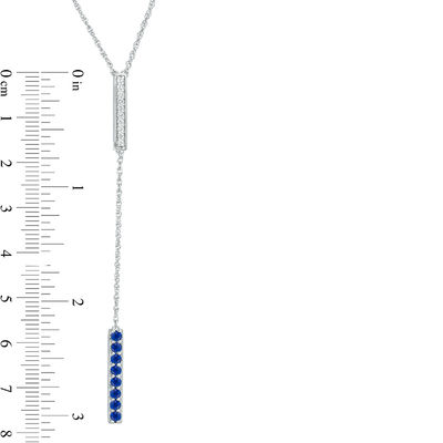 Lab-Created Blue and White Sapphire Double Bar Lariat-Style Necklace in Sterling Silver