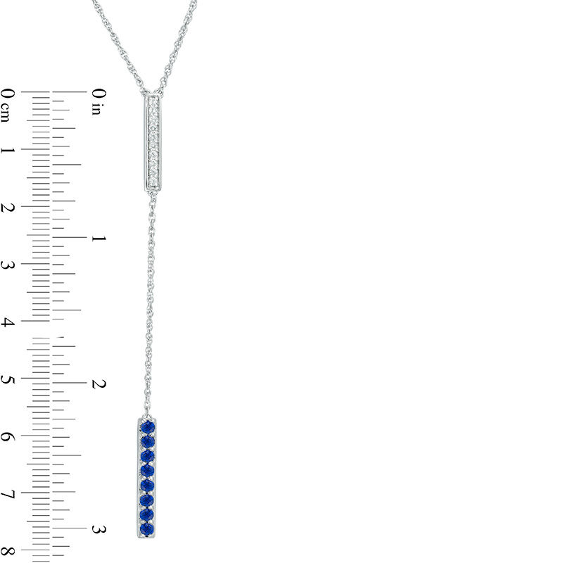 Lab-Created Blue and White Sapphire Double Bar Lariat-Style Necklace in Sterling Silver|Peoples Jewellers