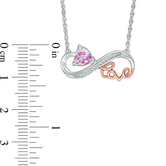 Lab-Created Pink Sapphire and Diamond Accent Cursive "love" Infinity Necklace in Sterling Silver and 10K Rose Gold