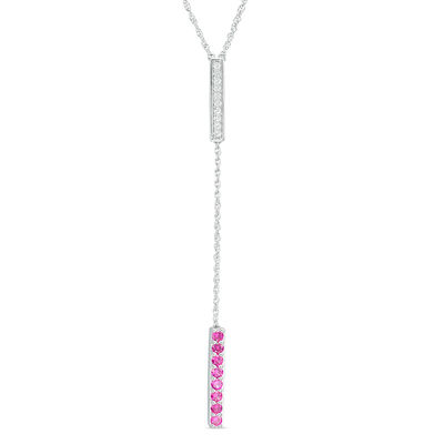 Lab-Created Ruby and White Sapphire Double Bar Lariat-Style Necklace in Sterling Silver