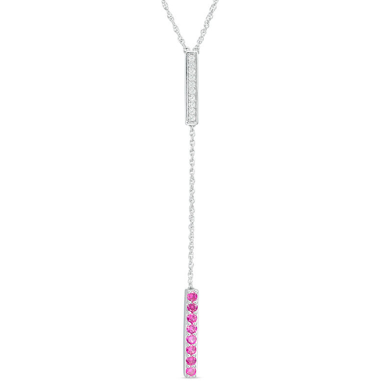 Lab-Created Ruby and White Sapphire Double Bar Lariat-Style Necklace in Sterling Silver|Peoples Jewellers