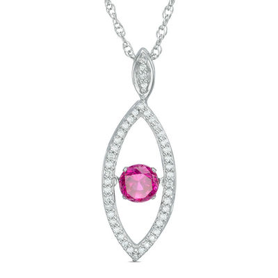 Unstoppable Love™ 4.8mm Lab-Created Ruby and 0.15 CT. T.W. Diamond Marquise Pendant in Sterling Silver