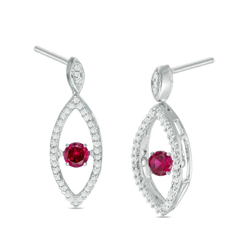 Unstoppable Love™ Lab-Created Ruby and 0.18 CT. T.W. Diamond Marquise Drop Earrings in Sterling Silver|Peoples Jewellers