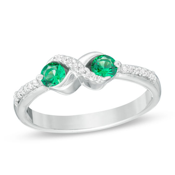 Lab-Created Emerald and Diamond Accent Infinity Ring in Sterling Silver