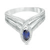 Marquise Lab-Created Blue Sapphire and 0.30 CT. T.W. Diamond Frame Triple Row Ring in Sterling Silver