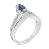 Marquise Lab-Created Blue Sapphire and 0.30 CT. T.W. Diamond Frame Triple Row Ring in Sterling Silver