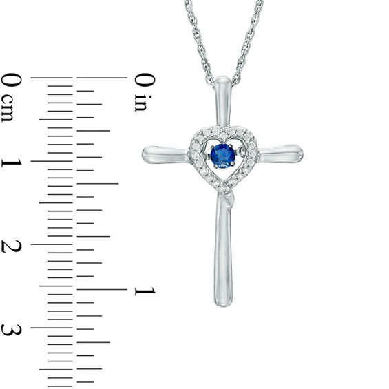 Unstoppable Love™ Lab-Created Blue and White Sapphire Heart Frame Cross Pendant in Sterling Silver