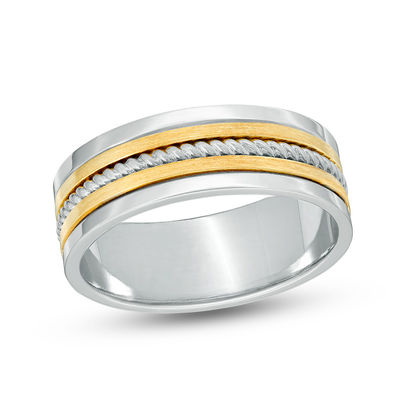 Men's 8.0mm Comfort Fit Rope Wedding Band in 14K Two-Tone Gold - Size 10