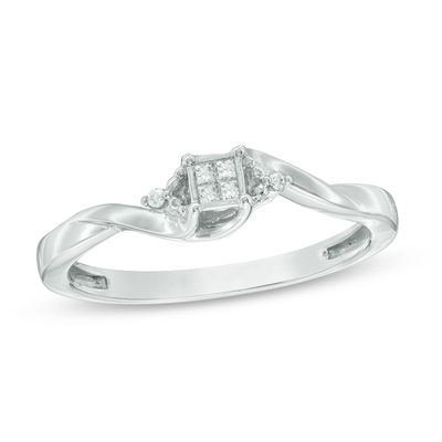 0.04 CT. T.W. Quad Princess-Cut Diamond Promise Ring in Sterling Silver