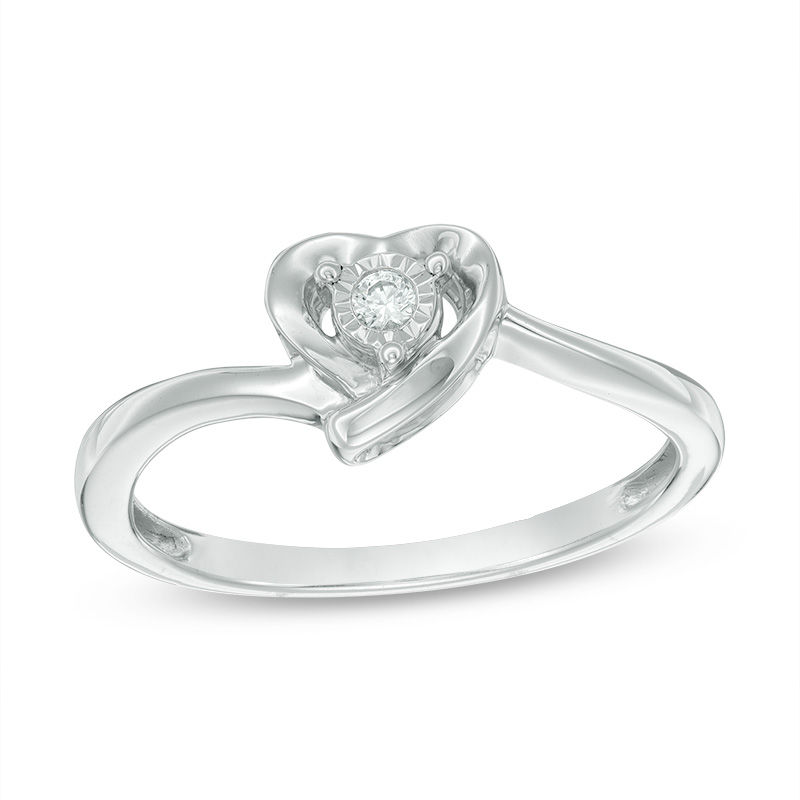 Main Image 1 of Diamond Accent Solitaire Heart Promise Ring in Sterling Silver