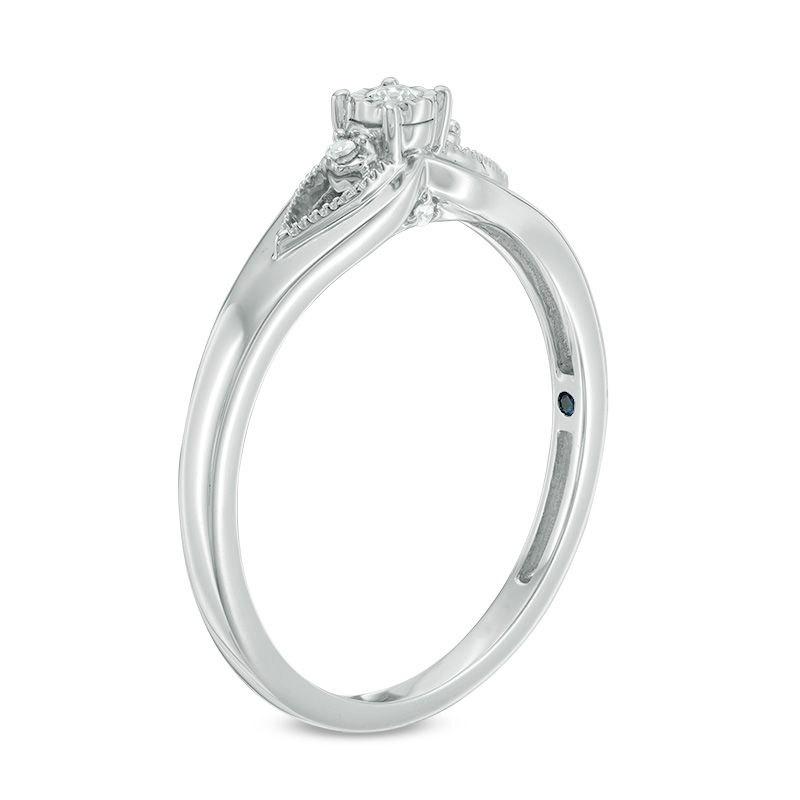 0.04 CT. T.W. Diamond Open Leaf Vintage-Style Promise Ring in Sterling Silver|Peoples Jewellers