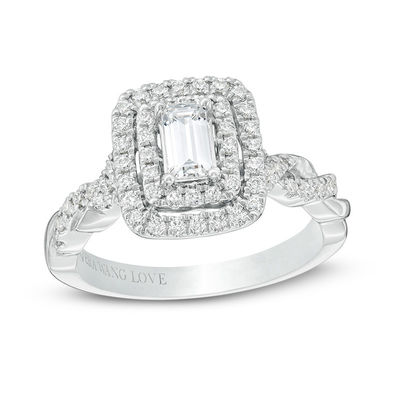 Vera Wang Love Collection 0.95 CT. T.W. Emerald-Cut Diamond Twist Shank Engagement Ring in 14K White Gold