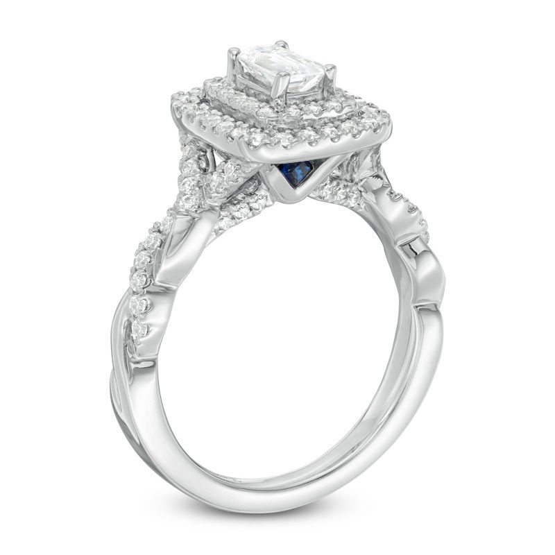 Vera Wang Love Collection 0.95 CT. T.W. Emerald-Cut Diamond Twist Shank Engagement Ring in 14K White Gold|Peoples Jewellers