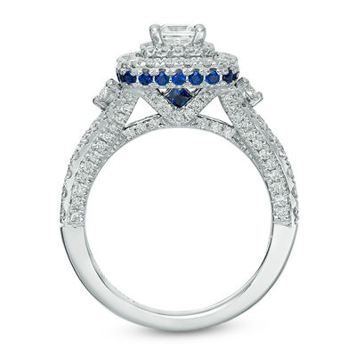 Vera Wang Love Collection 1.30 CT. T.W. Princess-Cut Diamond and Sapphire Frame Engagement Ring in 14K White Gold