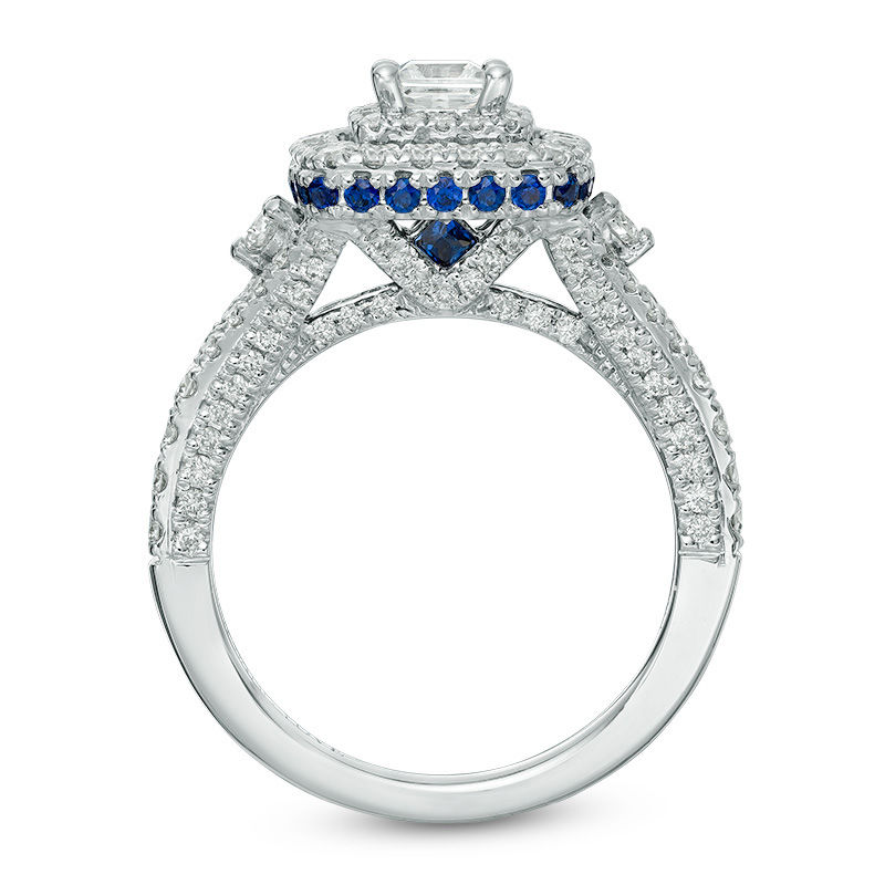 Vera Wang Love Collection 1.30 CT. T.W. Princess-Cut Diamond and Sapphire Frame Engagement Ring in 14K White Gold|Peoples Jewellers