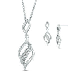 Diamond Accent Flame Pendant and Drop Earrings Set in Sterling Silver