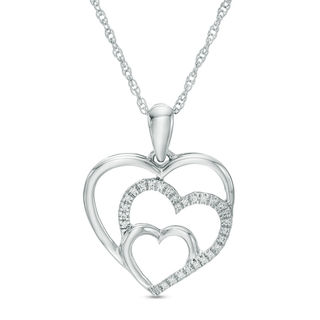 Diamond Accent Triple Heart Pendant in Sterling Silver